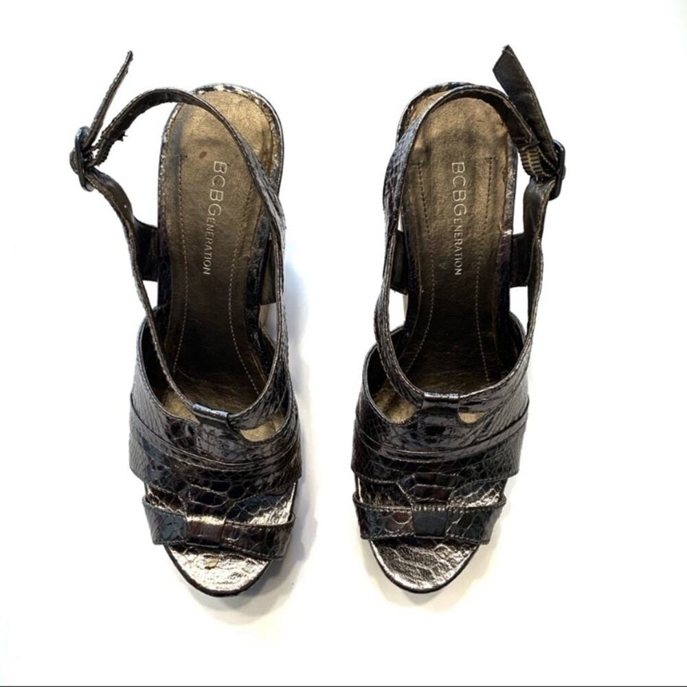 BCBGeneration Edelle Cork Platform Silver Wedges 8 - Picture 5 of 8
